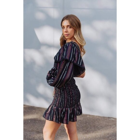 NWOT Farm Rio Lurex BLACK Stripes Mini Dress SIZE XS - Picture 5 of 10